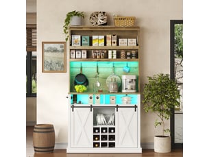 Meuble haut cuisine 191 cm avec led prise porte rabattable crochets range vin vitrine