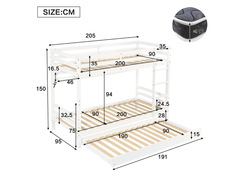  Lit superposé 90x200 cm coloris blanc pin lit enfant blanc - Conforama C