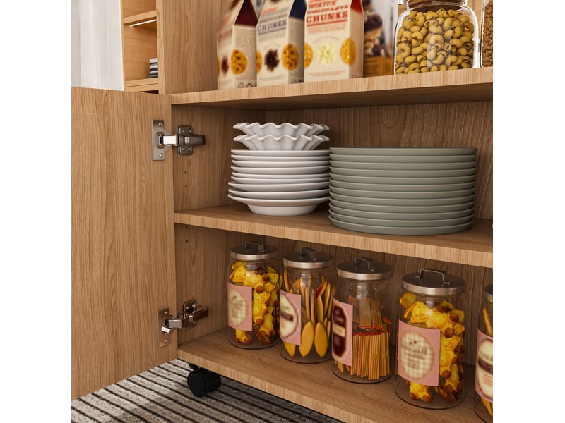  Table à manger pliante mobile 110x70x80 cm, 3-en-1 avec 5 roulettes, mdf, chêne clair  - Conforama D