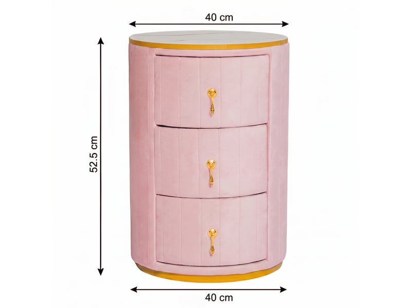 Table de chevet 3 tiroirs avec plateau effet marbre et finitions dorées pour chambre et salon en velours rose - Conforama C
