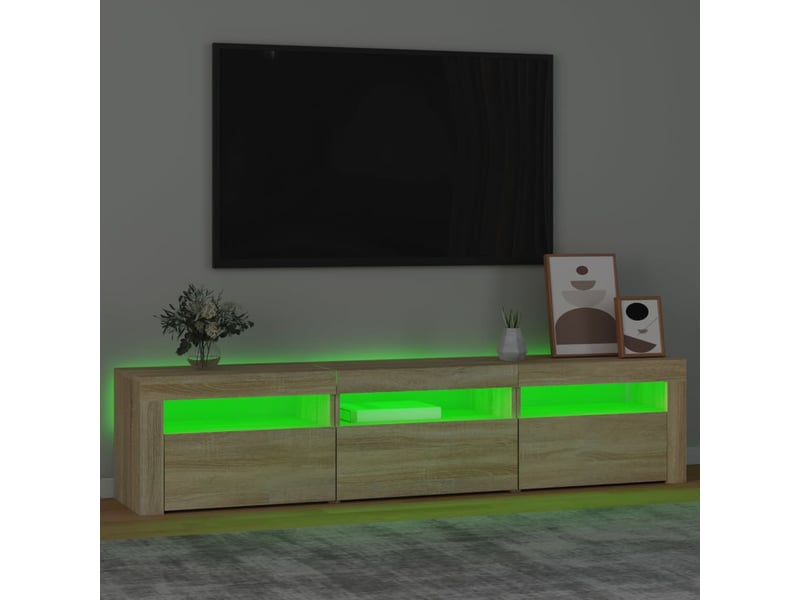 Meuble tv - banc tv - meuble de rangement avec lumières led chêne sonoma 180x35x40 cm - Conforama D