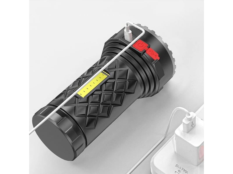  Double source de lumière puissante abs lampe de poche cob lumière latérale usb rechargeable lumineux led torche extérieure nuit pêche  - Conforama D