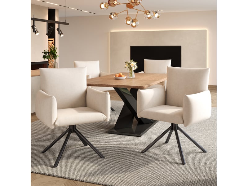 Lot de 6 chaises velours beige, sessel 4 pieds métal, 360° tournant, soutien lombaire, assise confortable - Conforama D