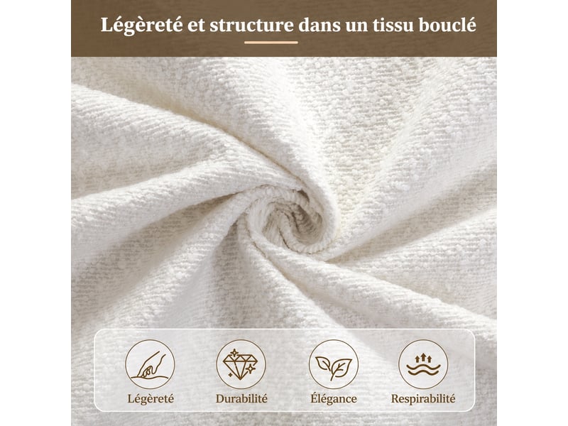 Lit coffre hydraulique avec grand rangement, bouclé blanc, sommier inclus, 200 x 200 cm - Conforama D
