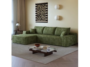 Canapé d'angle compressé gauche fixe <strong>HAVRYA</strong> <strong></strong> 3 places Tissu vert