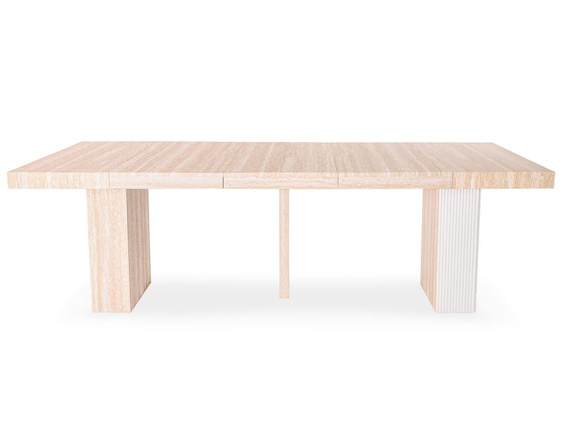 Table rectangulaire extensible virzon 100-240cm effet travertin beige et rainurage blanc Virzon - Conforama D