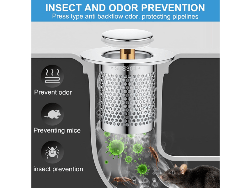  Crépine d'évier en acier inoxydable, bouchon de vidange d'évier à poussoir, version courte, 2 pièces  - Conforama D