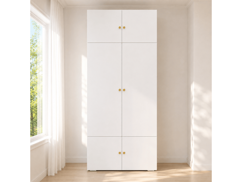  Armoire 90 x 50 x 200 cm avec 1 penderie et 5 compartiments, meuble haut à portes battantes, rangement moderne et fonctionnel pour chambre, chambre d’enfant ou bureau - blanc OPULERANE TRADING LTD - Conforama B