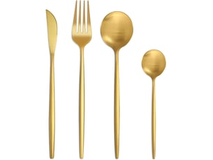 Set couverts de table 6 personnes dorés, ensemble de couverts inox 24 pièces, comprend des couteauxfourchettescuillères, fini mat et lavable au lave