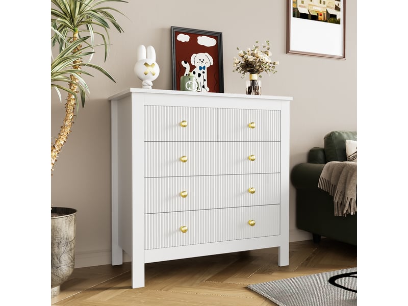  Commode 5 tiroirs de rangement pour chambre en panneaux de particules 80,5×39,5×79 cm blanc  - Conforama B