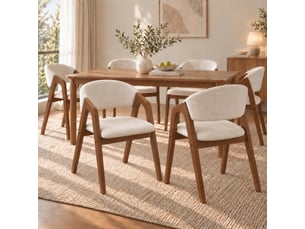 Chaise de salle à manger en bois massif, tissu lin, confortable et respirante, style moderne, salle à manger, salon, café, noyer et beige avoine