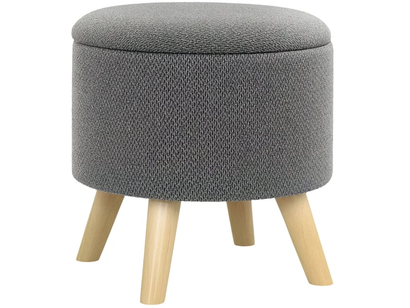  Pouf rond repose-pieds tabouret avec coffre de rangement pieds en bois design moderne gris  - Conforama B