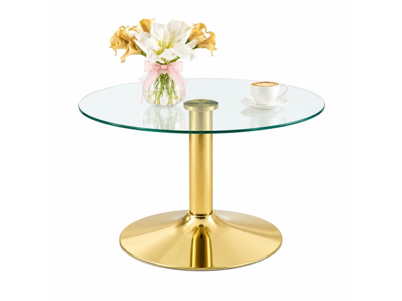  Table basse ronde 70 x 70 x 45 cm en verre trempé et métal avec plateau rond doré chicfurn  - Conforama A