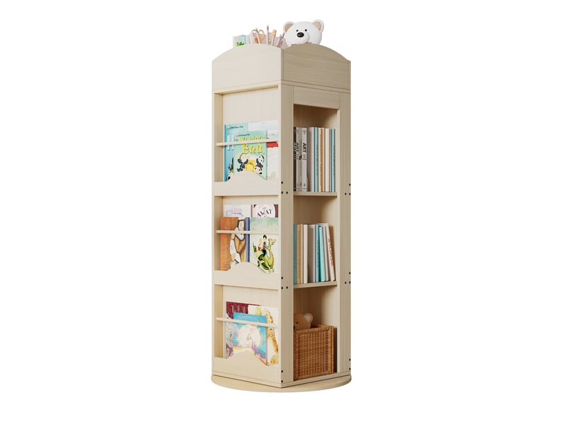  Bibliothèque tournante 360° 63x41x142 cm avec 4 étagères, gain de place, design arbre, rotation silencieuse, mdf, naturel  - Conforama A