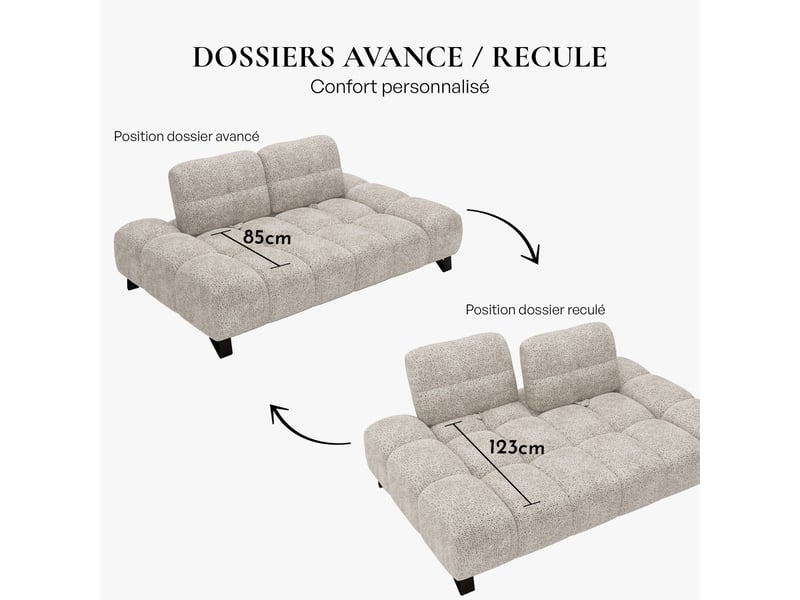 Canapé 2 places avec dossier amovible en tissu beige - Conforama C