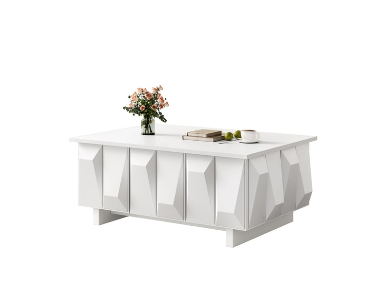  Table basse blanc, 3 portes, rangement, design moderne, structure robuste, usage quotidien, fonctionnel - 95x67x39.5cm - salon  - Conforama A