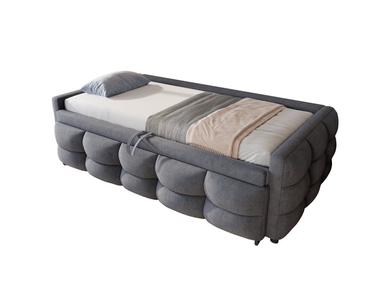  Lit gigogne 90x190 cm, lit enfant, lit 2 place, mobilier chambre, structure mdf métal, tissu teddy, gris, sans matelas  - Conforama A