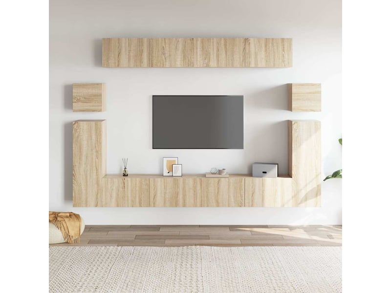 Ensemble de meubles tv - banc tv - meuble de rangement 8 pcs chêne sonoma bois d'ingénierie  - Conforama B