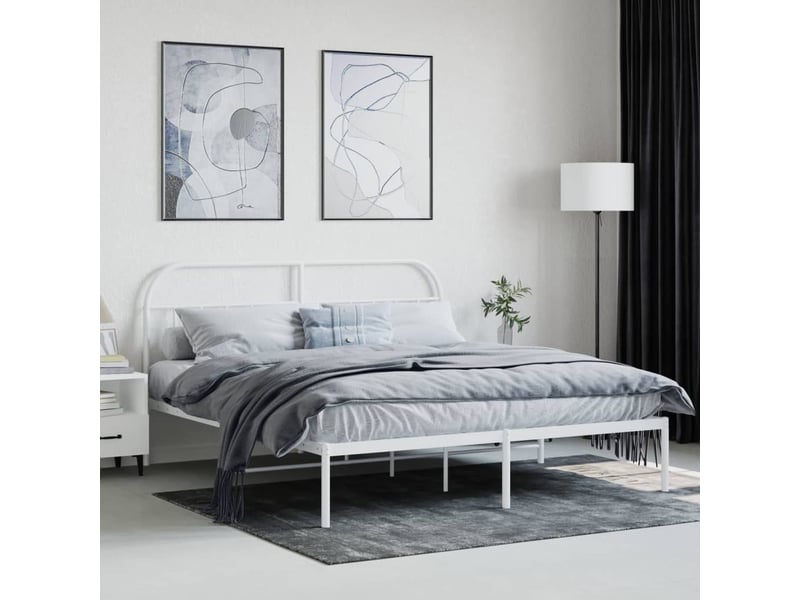 Lit double- lit adulte - cadre de lit métal sans matelas et tête de lit blanc 180x200 cm - Conforama C