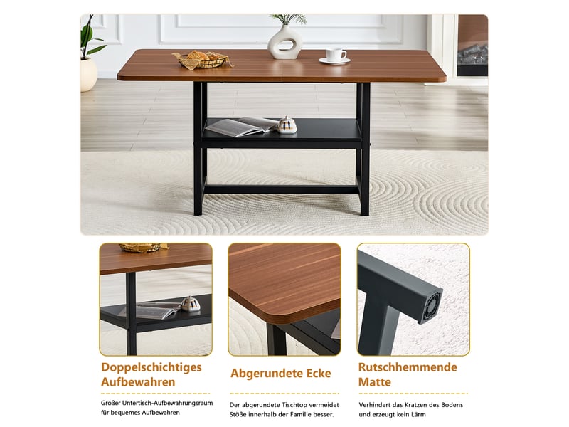  Table à manger,160x90x76 cm,4-6 personnes style industriel,mdf, noyer métal noir  - Conforama E