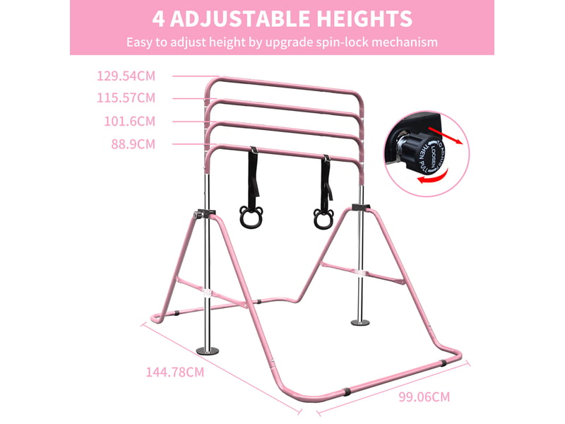  Barre de gymnastique enfant réglable 99,06 x 144,78 x 129,54 cm – rose – pliable, anneaux inclus  - Conforama B