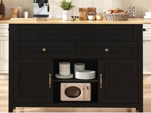 Îlot de cuisine 120 x 40-76 x 92 cm avec table coulissante, 2 tiroirs, 2 portes et rangements, noir, style contemporain