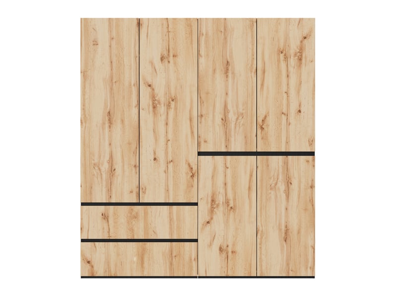 Armoire 6 portes 180 x 50 x 200 cm en mdf et panneau de particules, bois clair et blanc, 2 tringles, 5 tiroirs - Conforama A