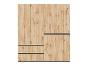 Armoire 6 portes 180 x 50 x 200 cm en mdf et panneau de particules, bois clair et blanc, 2 tringles, 5 tiroirs