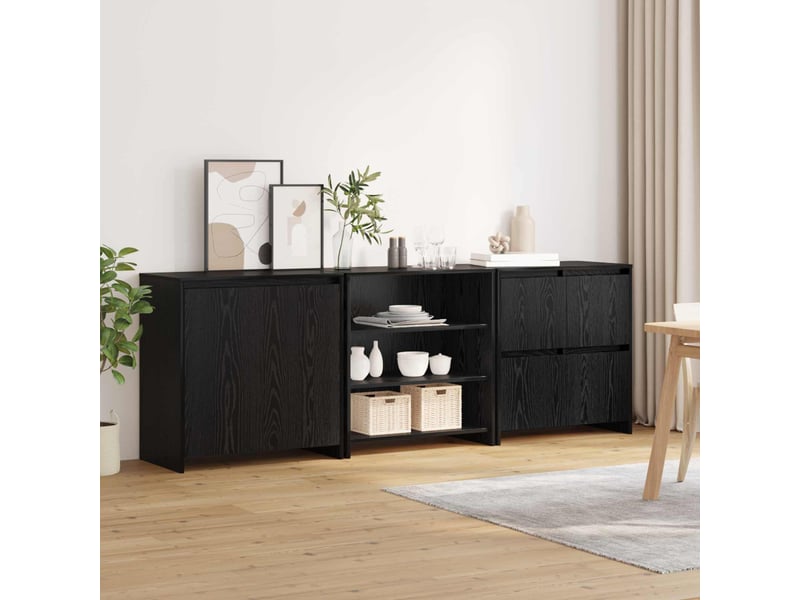  Buffet - bahut - meuble de rangement 3 pc chêne noir 70 x 41 x 75 cm bois d'ingénierie  - Conforama C