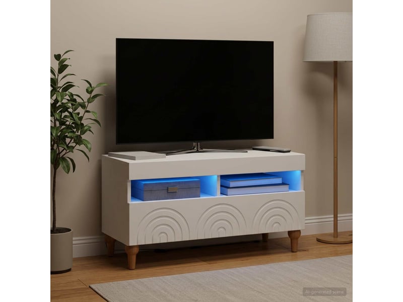  Meuble tv - banc tv - meuble de rangement led blanc bois d'ingénierie  - Conforama B