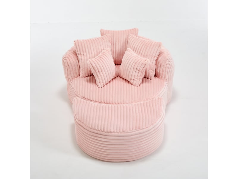  Fauteuil de lecture tcqpz rond avec repose-pieds et 5 coussins 168 x 123 x 63 cm chenille rose  - Conforama E