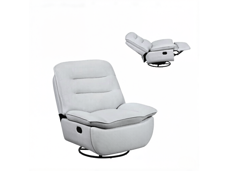 Fauteuil relax pivotant et basculant avec repose-pieds, tissu bleu clair  - Conforama A