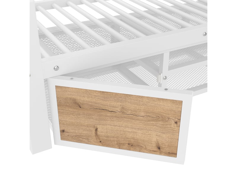  Lit superposé 90 × 200 et 140 × 200 cm, rangements, barrières latérales, échelle, blanc  - Conforama E