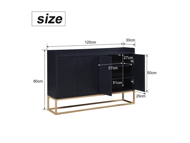  Meuble bas de cuisine 120 cm, buffet de rangement moderne avec 4 portes, étagère réglable et support en métal  - Conforama C