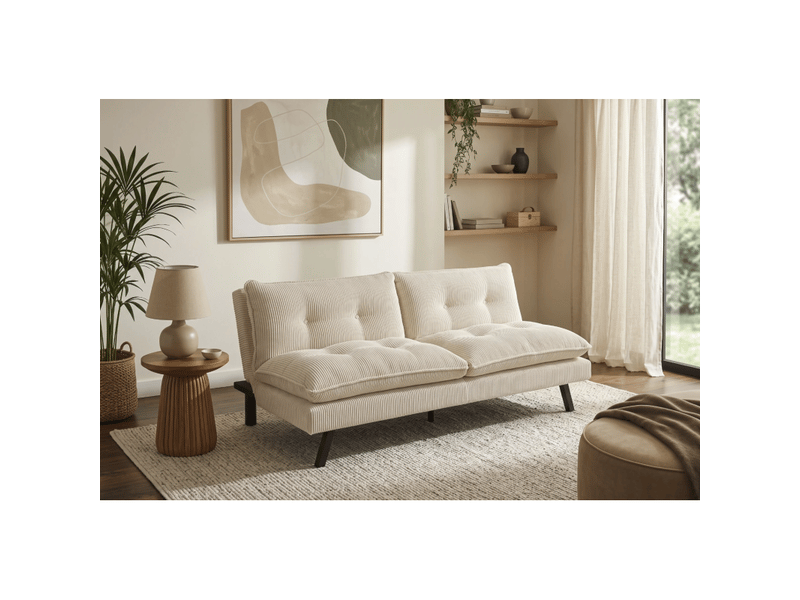 Canapé convertible azena 3 places en tissu côtelé – beige clair et noir – 190 x 80 x 90 cm - Conforama B