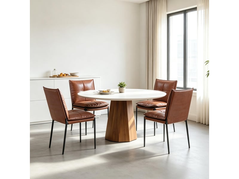  Chaises de salle à manger lot de 4 dossier ergonomique  - pieds antidérapants simili cuir noir et brun  - Conforama C