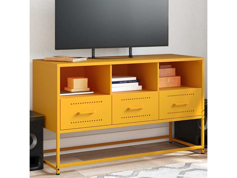  Meuble tv - banc tv - meuble de rangement jaune moutarde 100,5x39x60,5 cm acier  - Conforama B