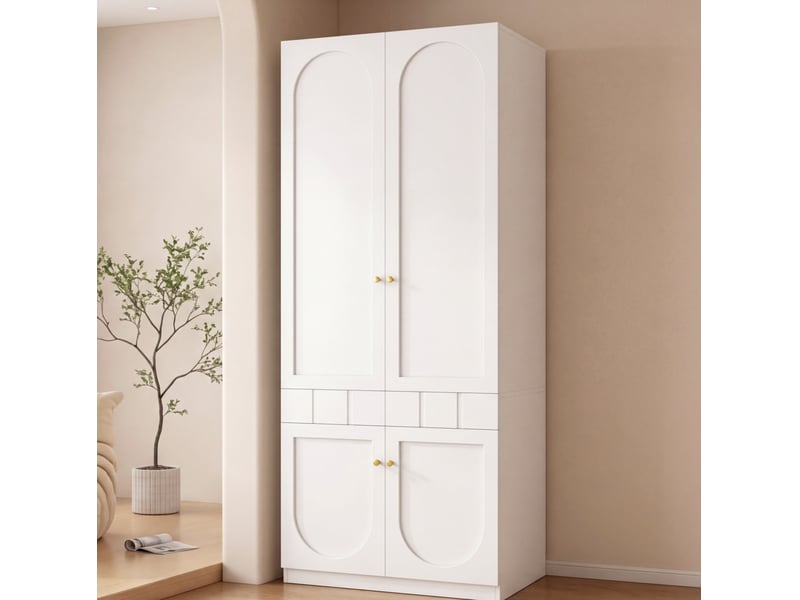 Armoire de rangement laquée avec tringle, 2 tiroirs et étagères fixes pour chambre en mdf blanc 80 × 50 × 200 cm - Conforama D