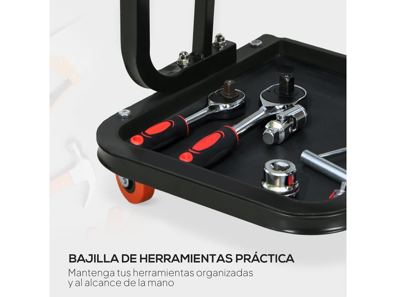  Tabouret d'atelier mobile avec roulettes et plateau pour outils avec structure en acier supportant 100 kg pour garage en rouge  - Conforama E