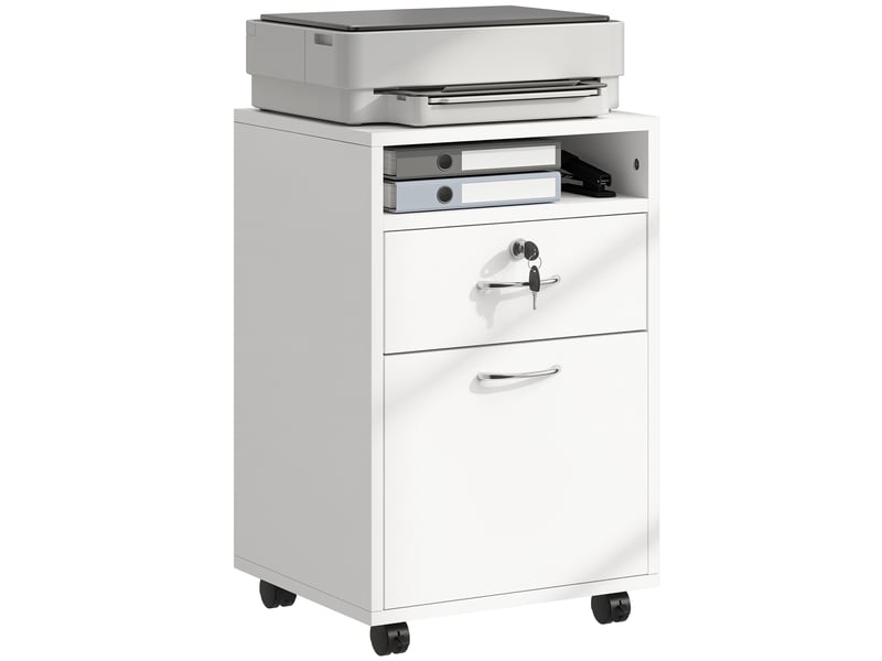  Meuble de bureau avec tiroir verrouillable et armoire à roulettes, support pour imprimante de studio, 40 x 35 x 60 cm, blanc  - Conforama A