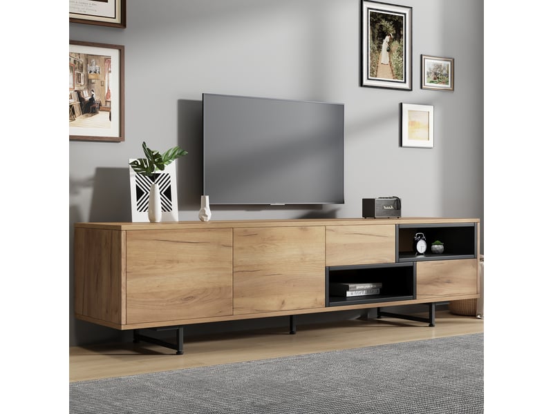  Meuble tv bas 173 x 38 x 48 cm coloris bois, rangements et tiroirs, jusqu'à 70 pouces  - Conforama D