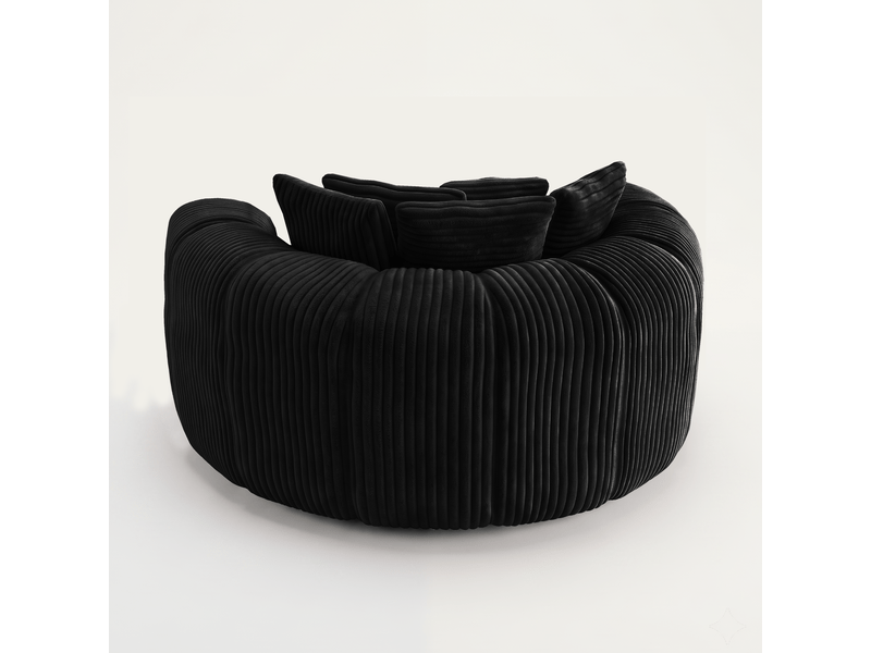 Fauteuil pouf en velours côtelé noir, assise profonde rembourrée, accoudoirs larges - Conforama E