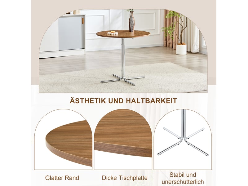  Table basse ronde avec plateau en mdf et piètement métallique à 3 pieds, style moderne, pour salon, bureau et balcon  - Conforama E