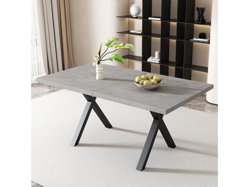  Table de salle à manger rectangulaire à pieds croisés en mdf et métal pour salle à manger gris et noir  - Conforama C