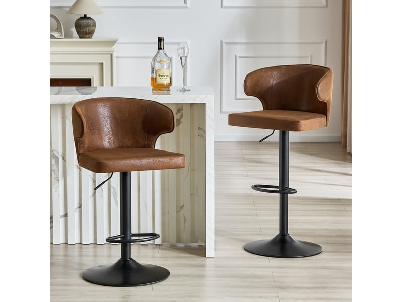 Lot de 2 tabourets de bar 49,7x45x110 cm avec dossier réglables en hauteur, pivotants à 360°, polyuréthane (pu), marron  - Conforama D