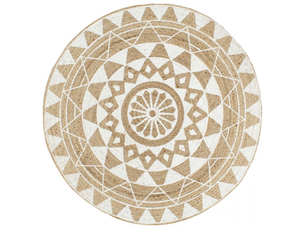 Tapis fait à la main jute avec imprimé blanc 90 cm - comfortxl