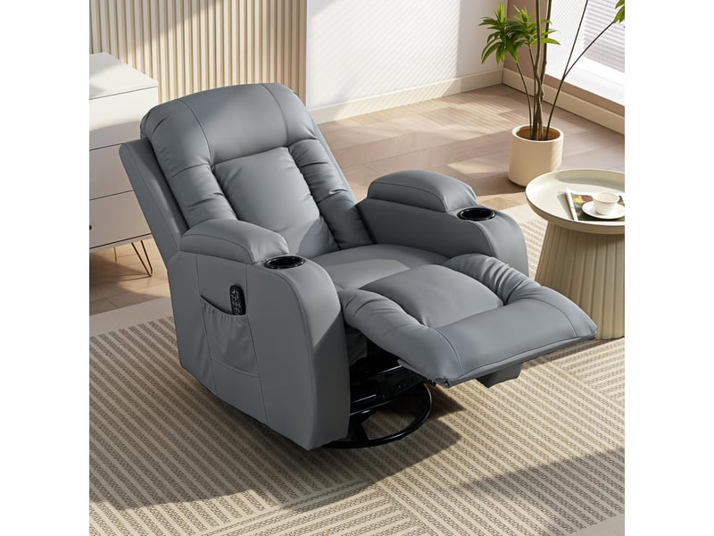 Fauteuil de massage chauffant inclinable repose-pieds ajustable télécommande gris - Conforama B