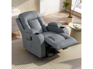 Fauteuil de massage chauffant inclinable repose-pieds ajustable télécommande gris