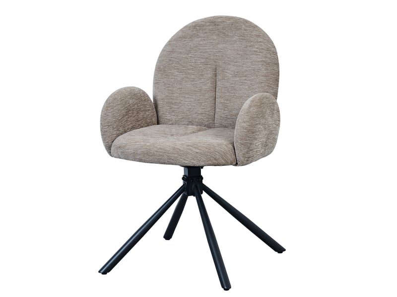  Lot de 2 chaises de salle à manger pivotantes avec accoudoirs en chenille taupe et pieds en métal noir  - Conforama A
