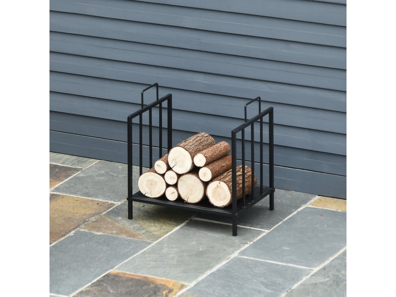  Porte-bûches en métal forgé noir, surélevé avec poignées, 44,5 x 33 x 46,5 cm  - Conforama C